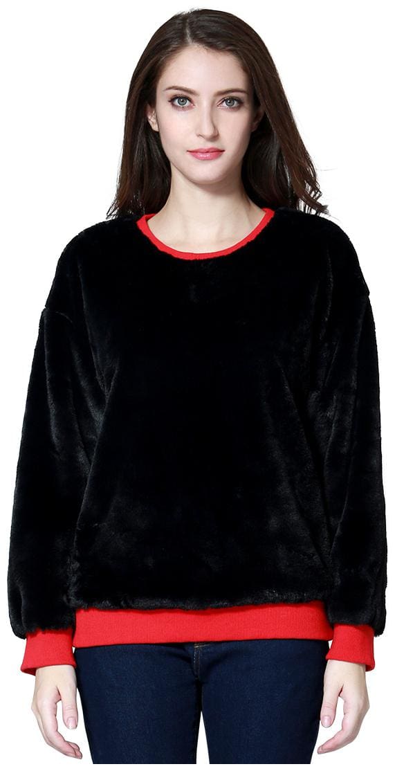 London Rag Solid Round Neck Casual Women's Black Sweater