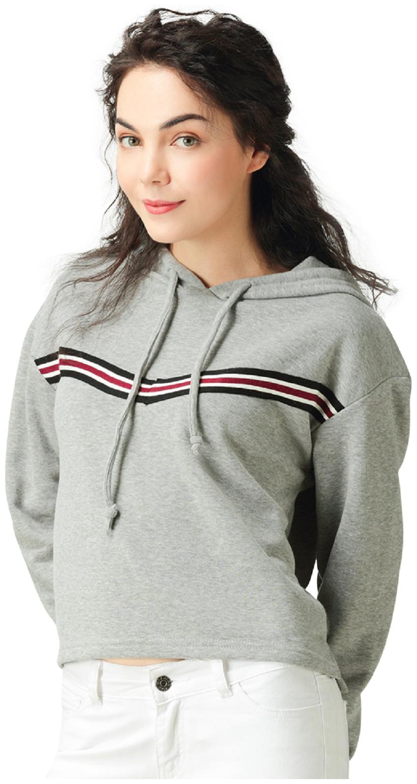 

London Rag Women Striped Hoodie - Grey