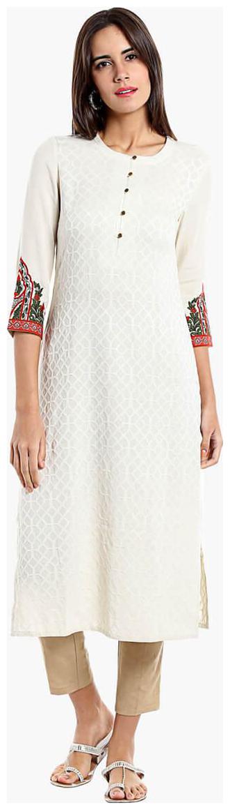 

NAARI Women Beige Embroidered Straight Kurti