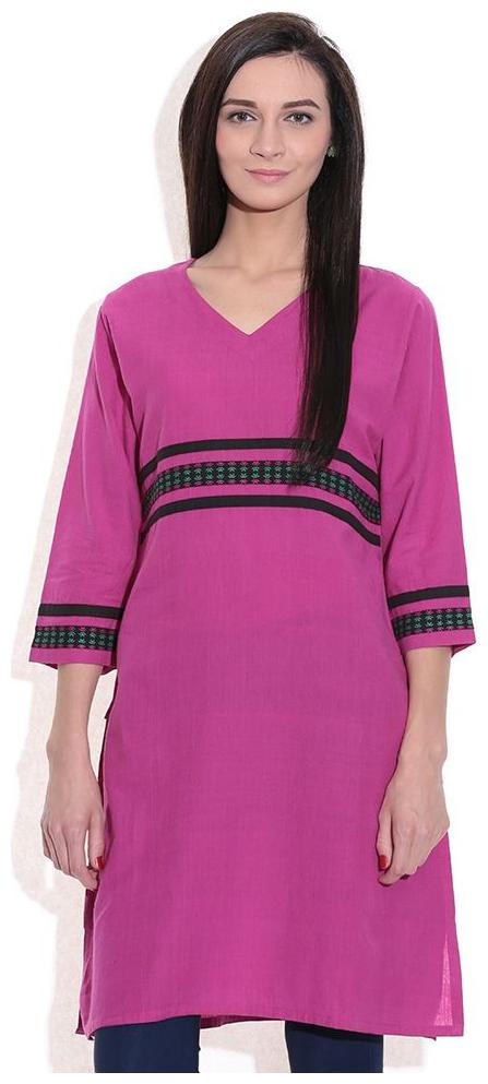 

Long Kurta Women Pink Handwoven Cotton Fabric