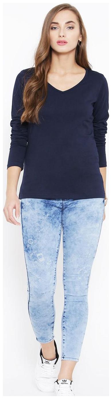 

Sundish Women Blue Regular fit Mandarin collar Blended T shirt