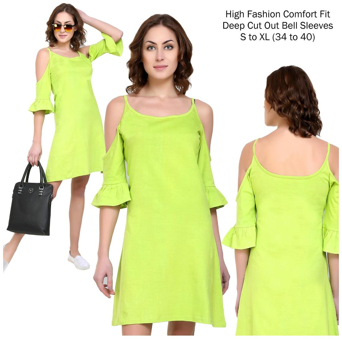 

Chrome Coral Green Solid A-line dress