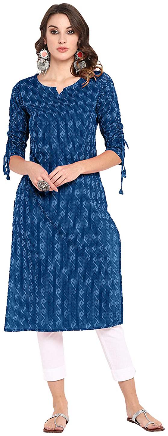 

LOOKS18 Women Blue Printed Straight Kurti