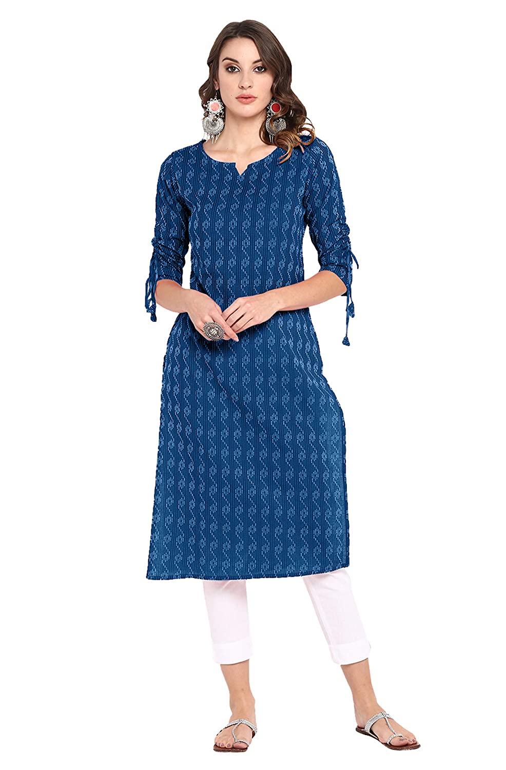 

LOOKS18 Women Blue Printed Straight Kurti