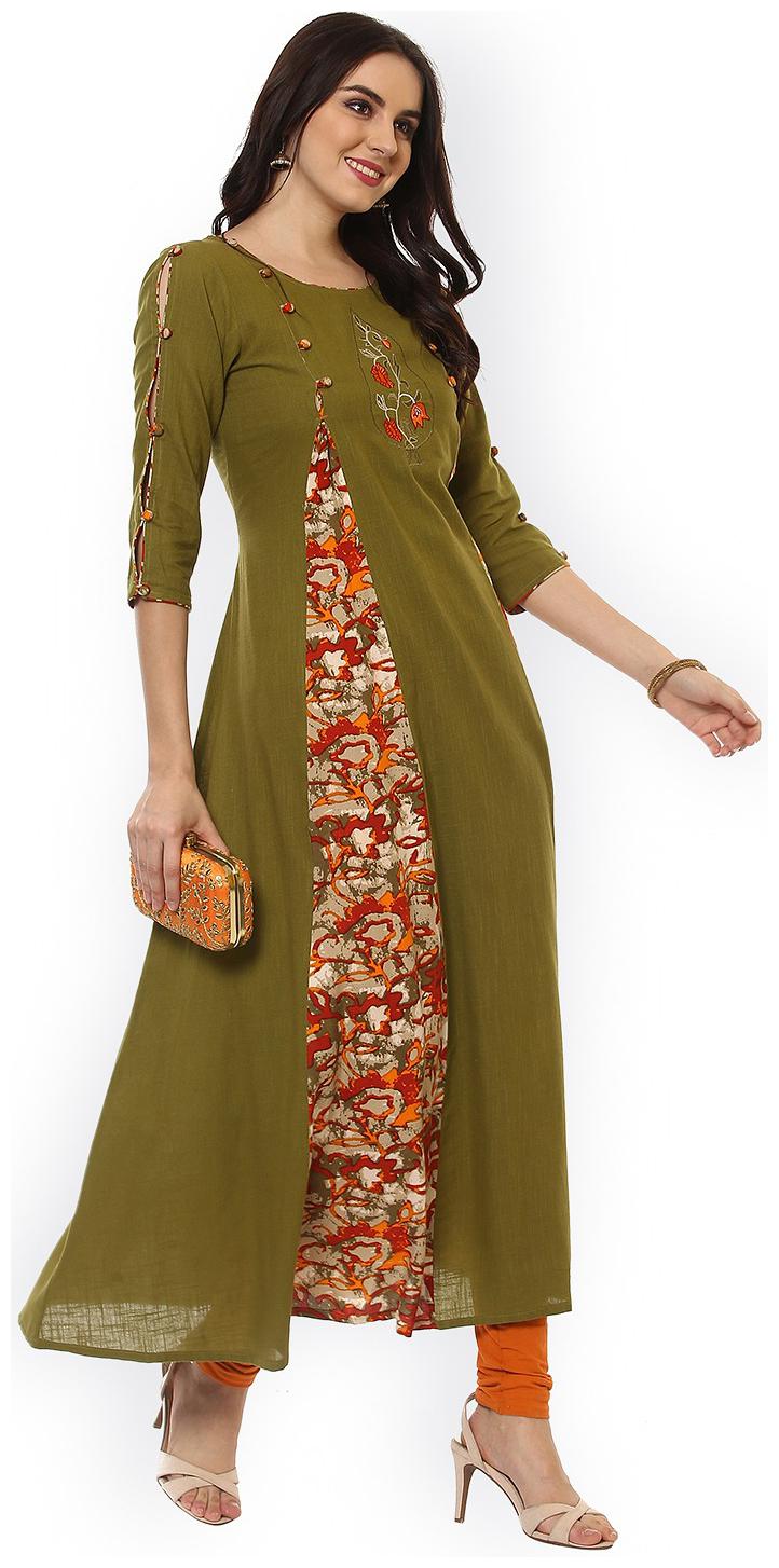 

Looks18 Womens Olive Rayon Straight Kurta