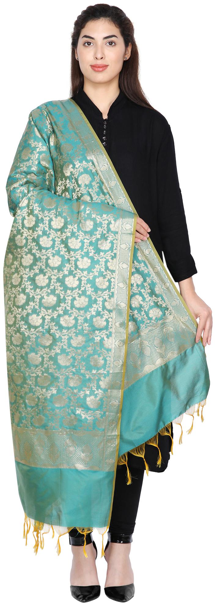 

Loom Legacy Women Banarasi Cotton Dupatta Turquoise