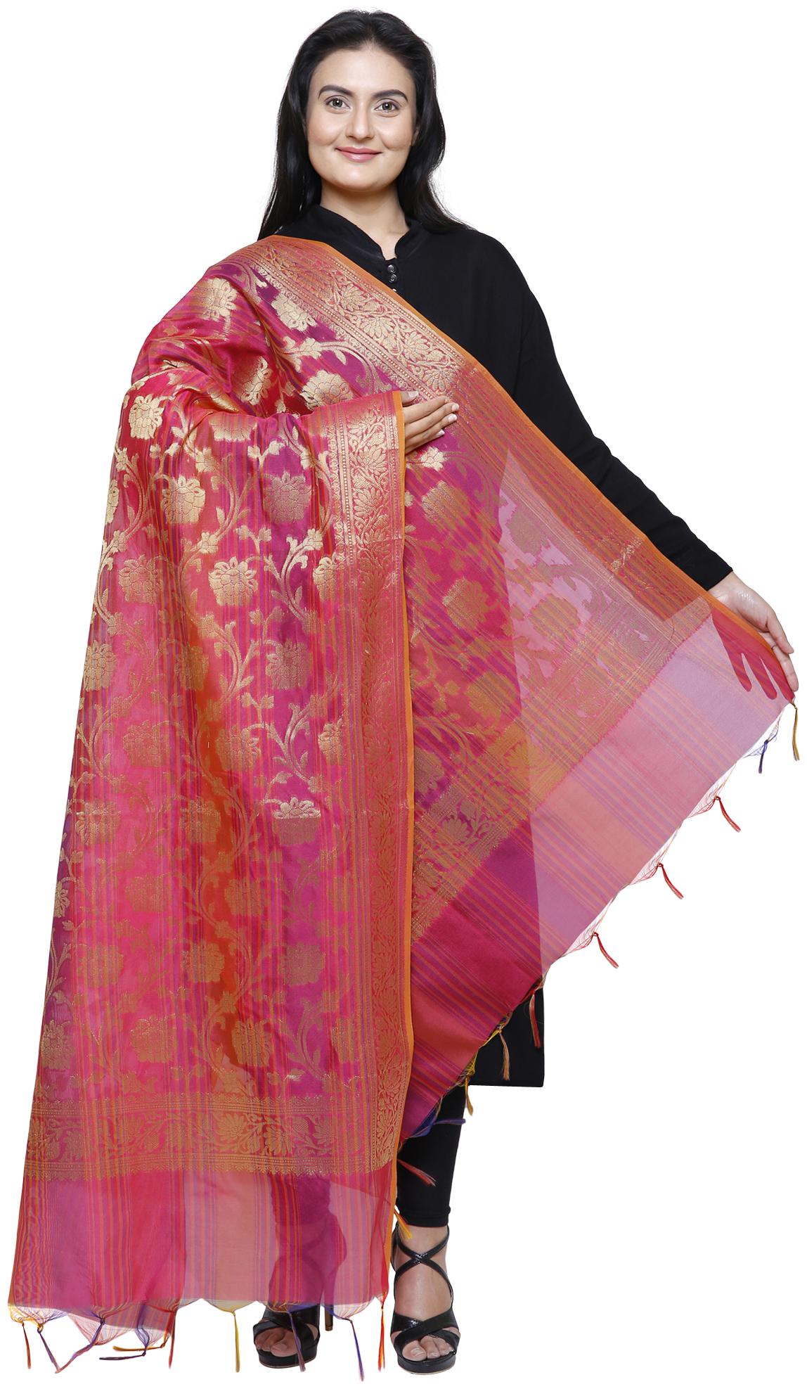 

Loom Legacy Womens Banarasi Cotton Silk Chanderi Jacquard Dupatta