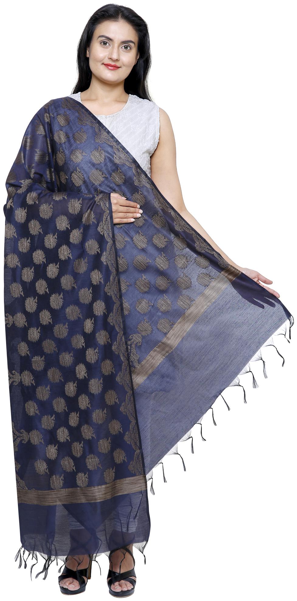

Loom Legacy Womens Banarasi Cotton Silk Chanderi Jacquard Dupatta