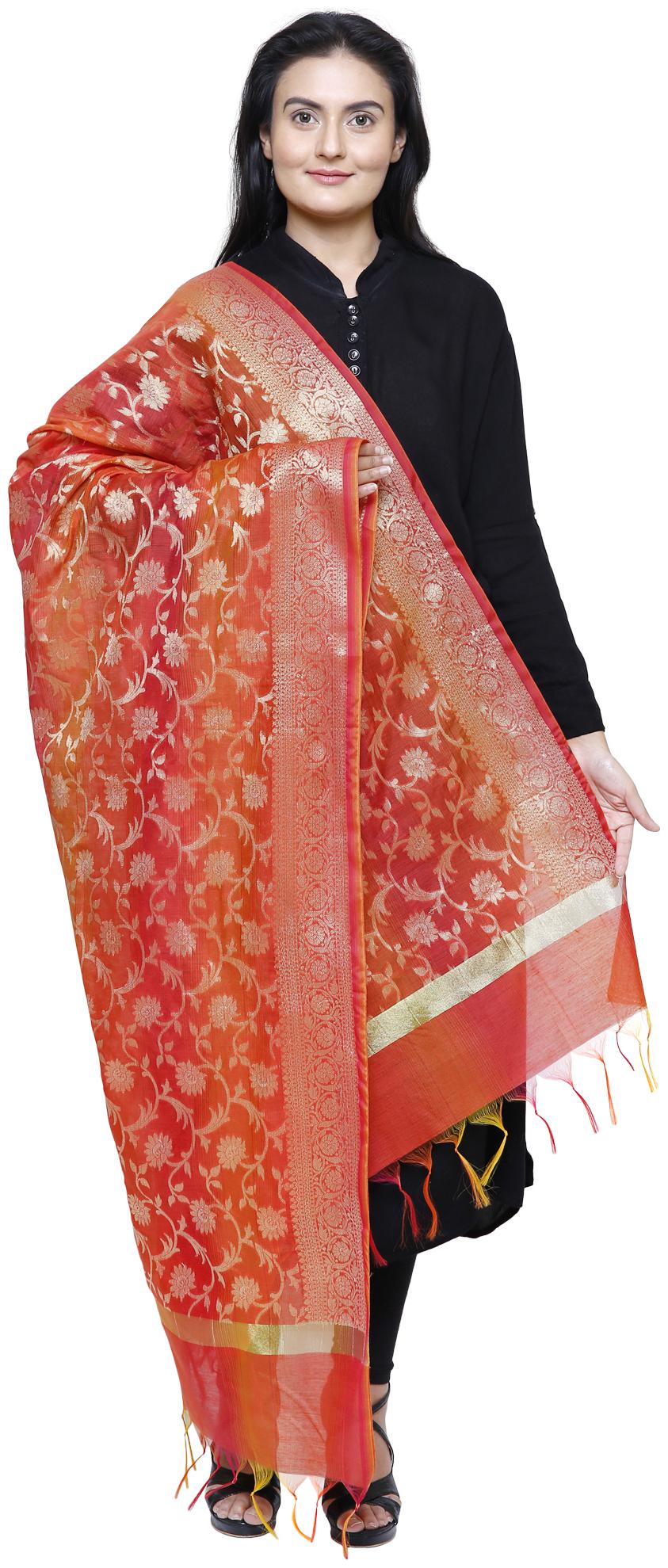 

Loom Legacy Womens Banarasi Cotton Silk Chanderi Jacquard Dupatta