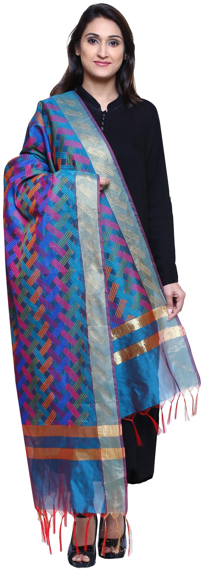 

Loom Legacy Women Banarasi Cotton Silk Chanderi Jacquard Dupatta