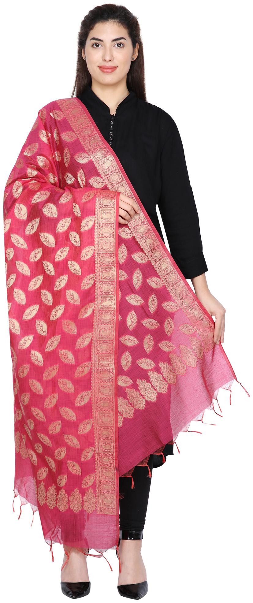 

Loom Legacy Women Banarasi Cotton Dupatta Magenta