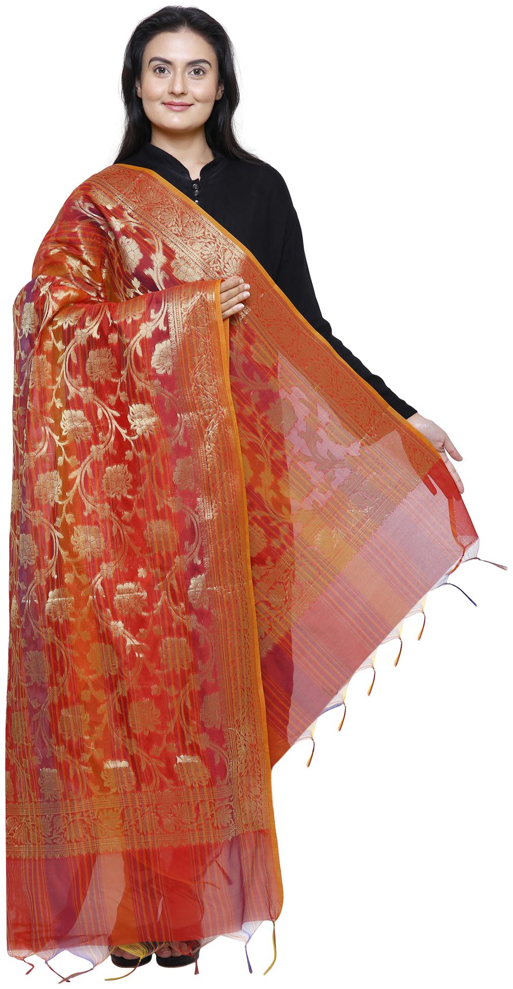 

Loom Legacy Womens Banarasi Cotton Silk Chanderi Jacquard Dupatta
