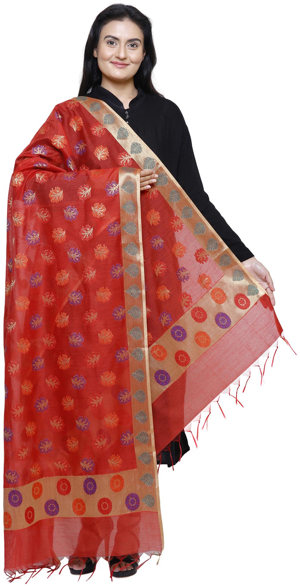 

Loom Legacy Womens Banarasi Cotton Silk Chanderi Jacquard Dupatta