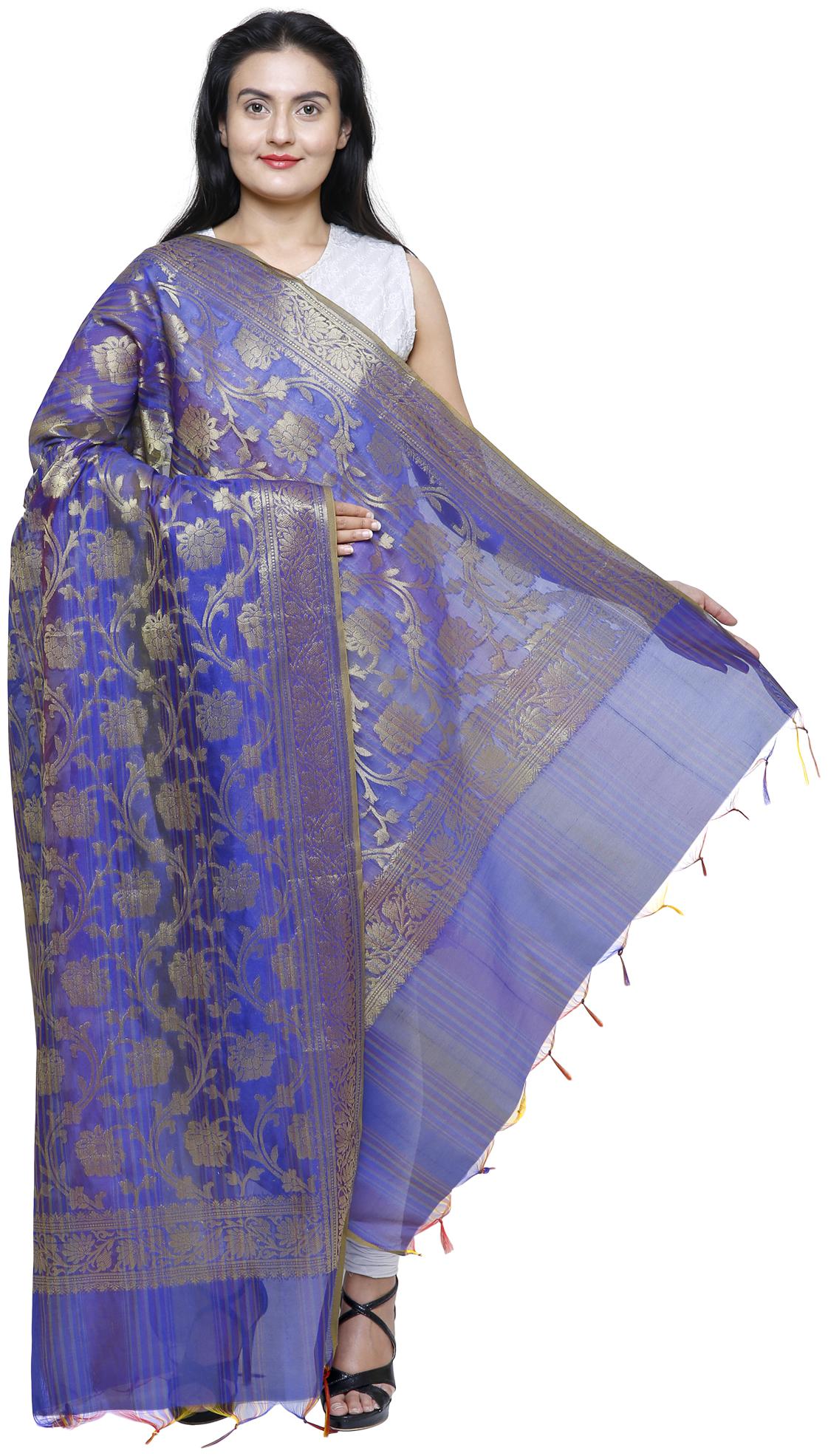 

Loom Legacy Womens Banarasi Cotton Silk Chanderi Jacquard Dupatta