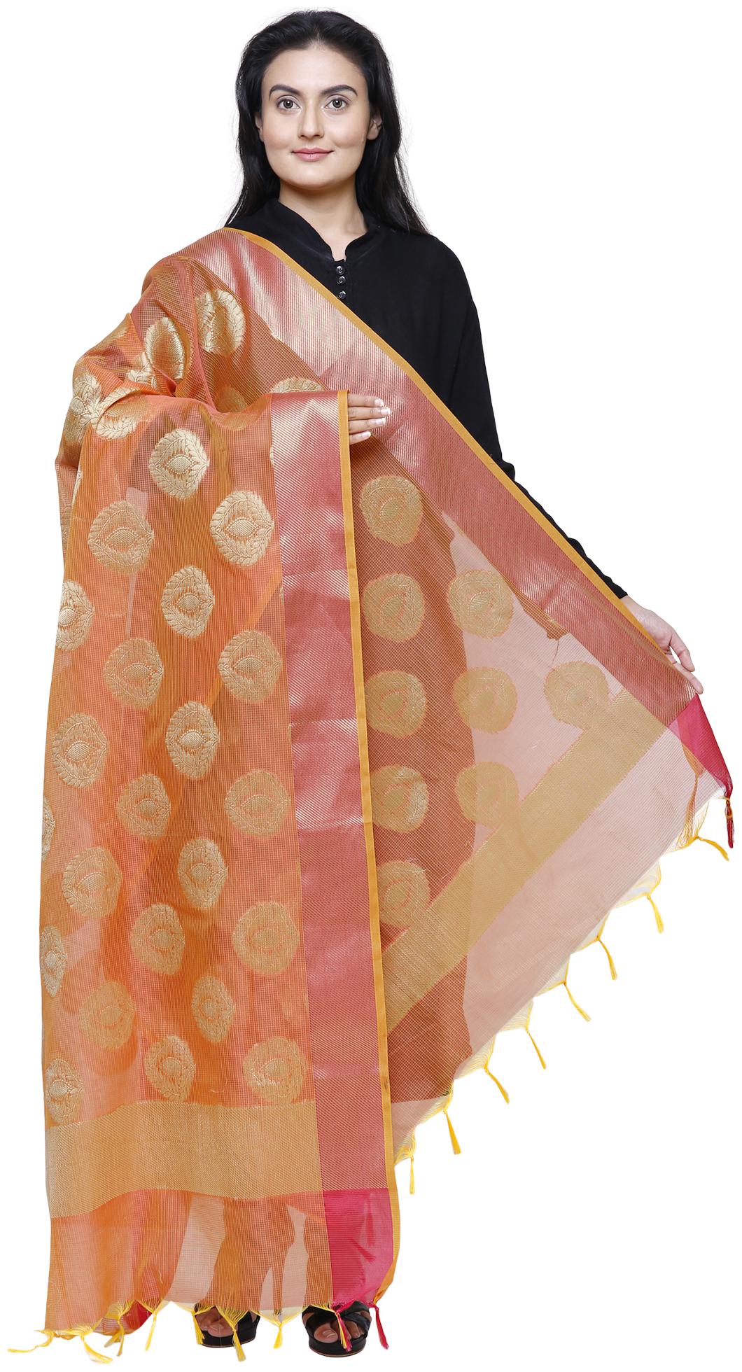 

Loom Legacy Womens Banarasi Cotton Silk Chanderi Jacquard Dupatta