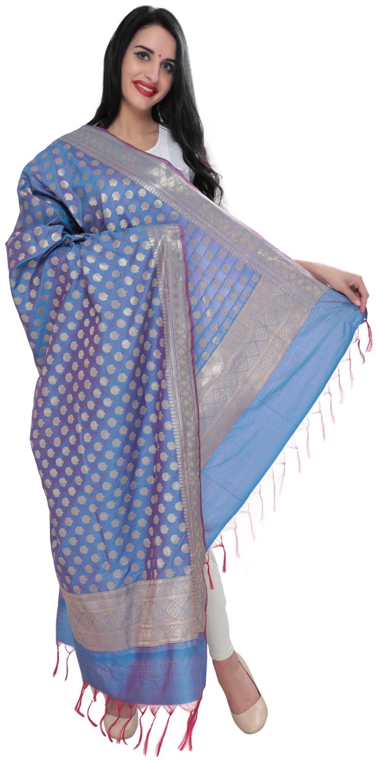 

loom legacy Ethically Handcrafted Designer Dupatta With Zari Colour BLUE
