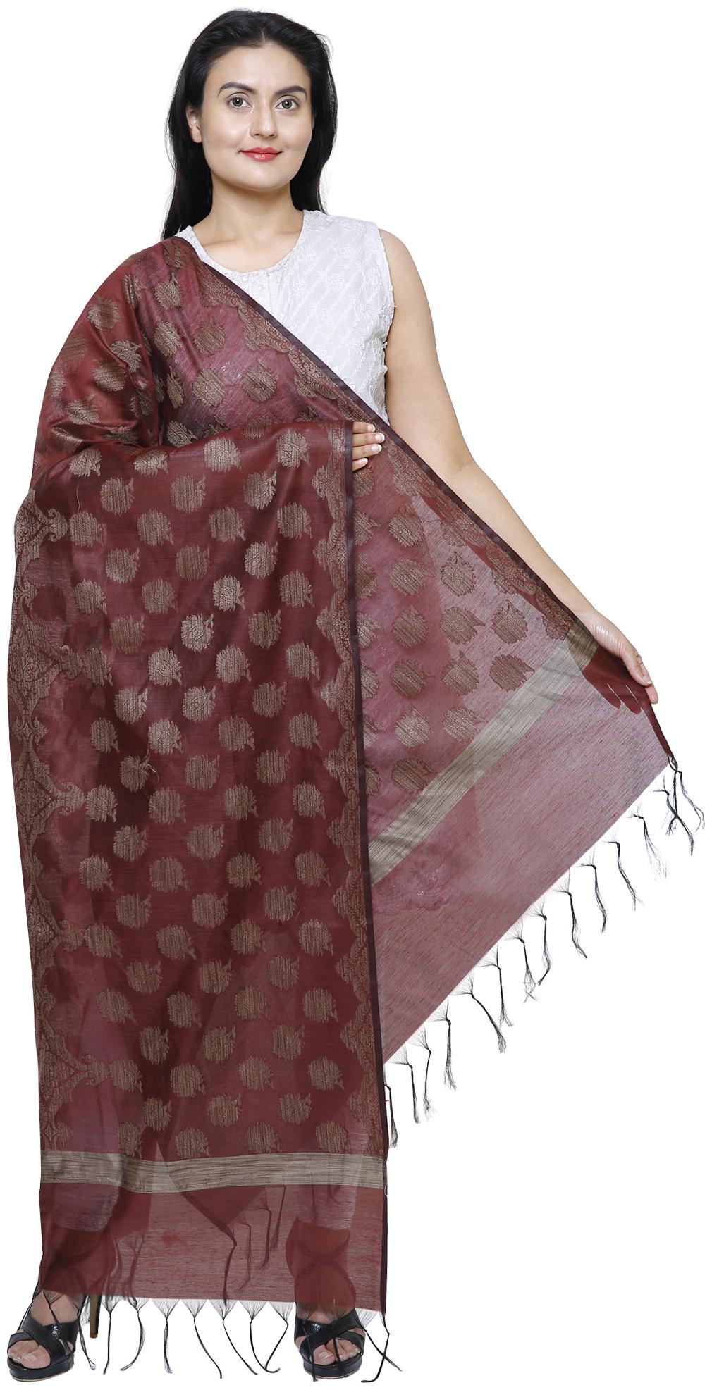 

Loom Legacy Womens Banarasi Cotton Silk Chanderi Jacquard Dupatta