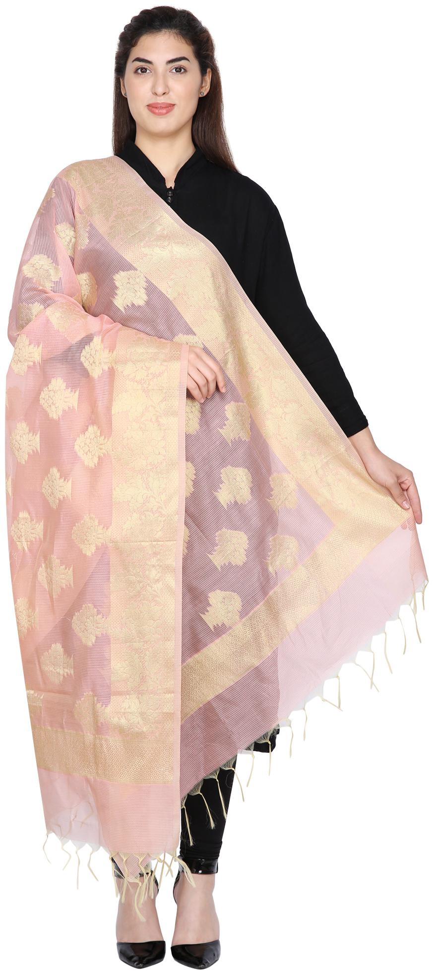 

Loom Legacy Women Banarasi Cotton Dupatta Pink