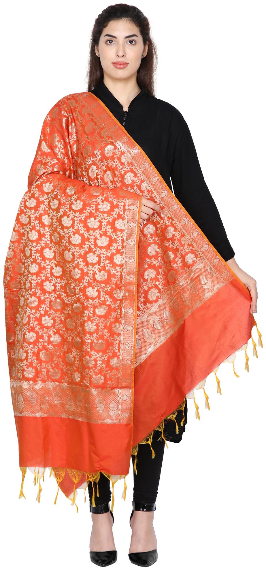 

Loom Legacy Women Banarasi Cotton Dupatta Orange