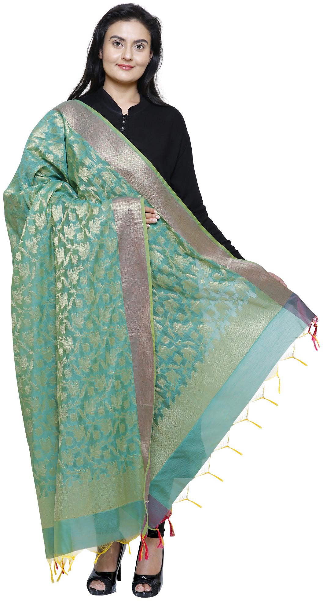 

Loom Legacy Womens Banarasi Cotton Silk Chanderi Jacquard Dupatta
