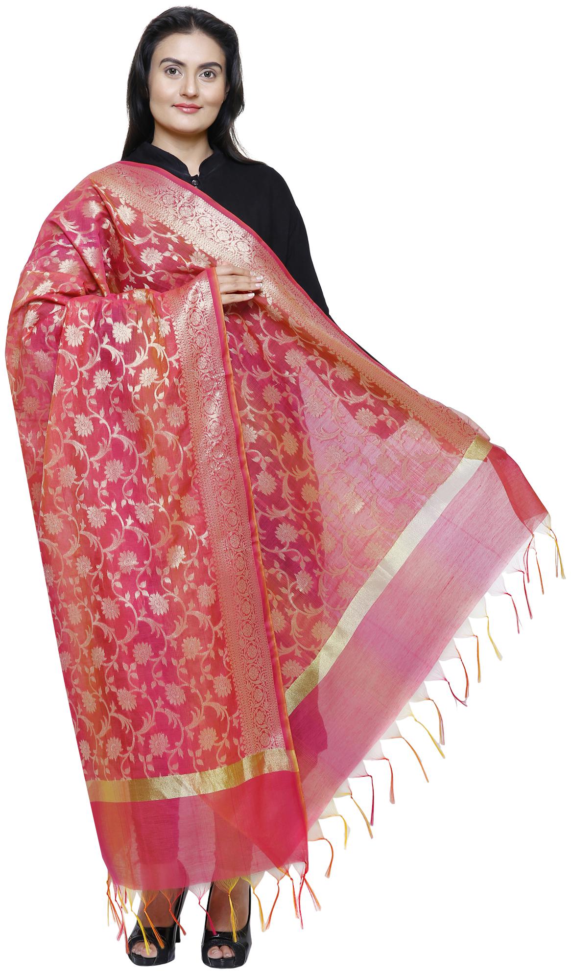 

Loom Legacy Womens Banarasi Cotton Silk Chanderi Jacquard Dupatta