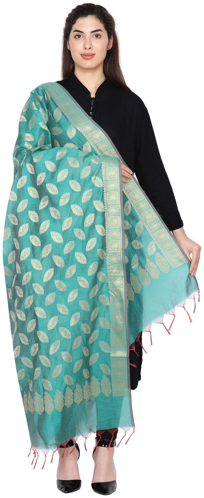 

Loom Legacy Women Banarasi Cotton Dupatta Turquoise