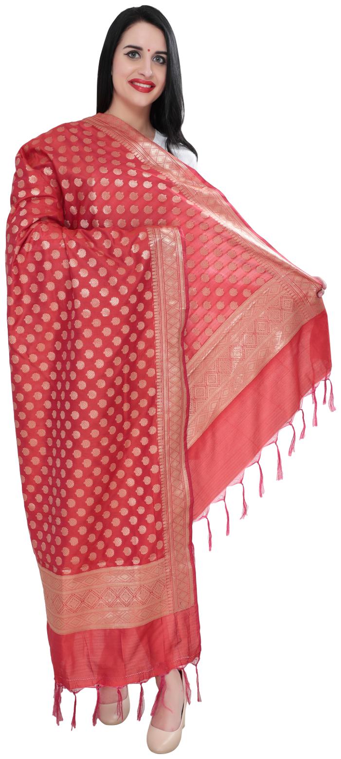 

loom legacy Ethically Handcrafted Designer Dupatta With Zari Colour RED