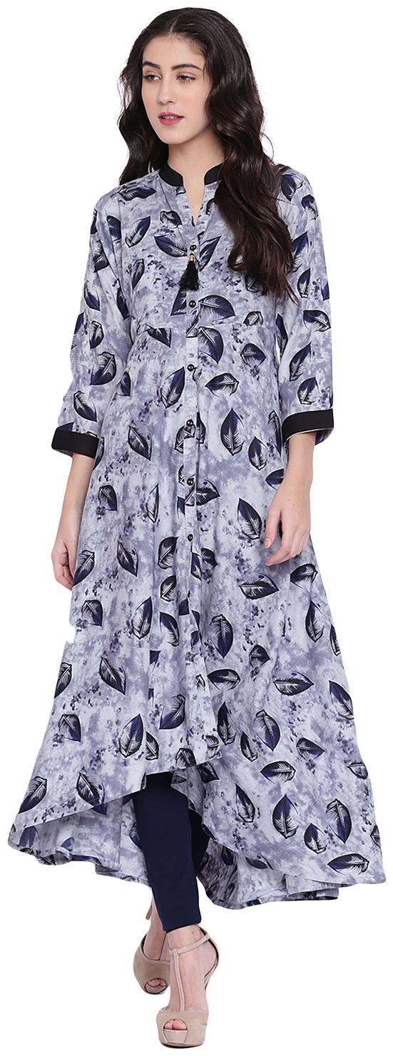 

LOPA Women Grey Navy Blue Printed Anarkali Kurta