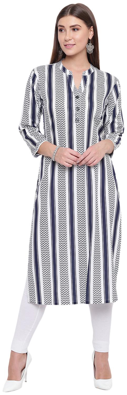 

LOPA Women Blue White Striped Straight Kurta