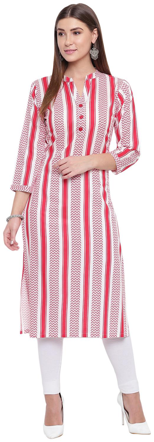 

LOPA Women Red White Striped Straight Kurta