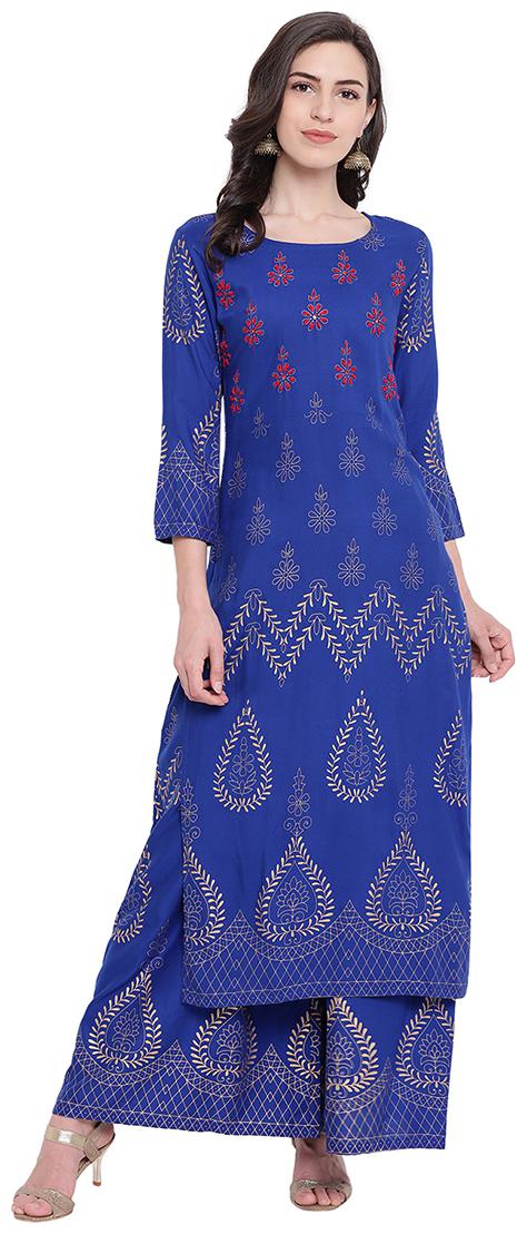 

LOPA Women Blue Printed Straight Kurta With Palazzo