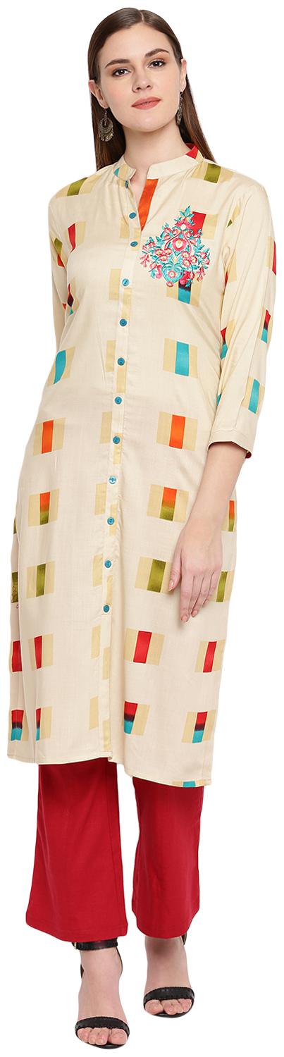 

LOPA Women Beige Embroidered Straight Kurta