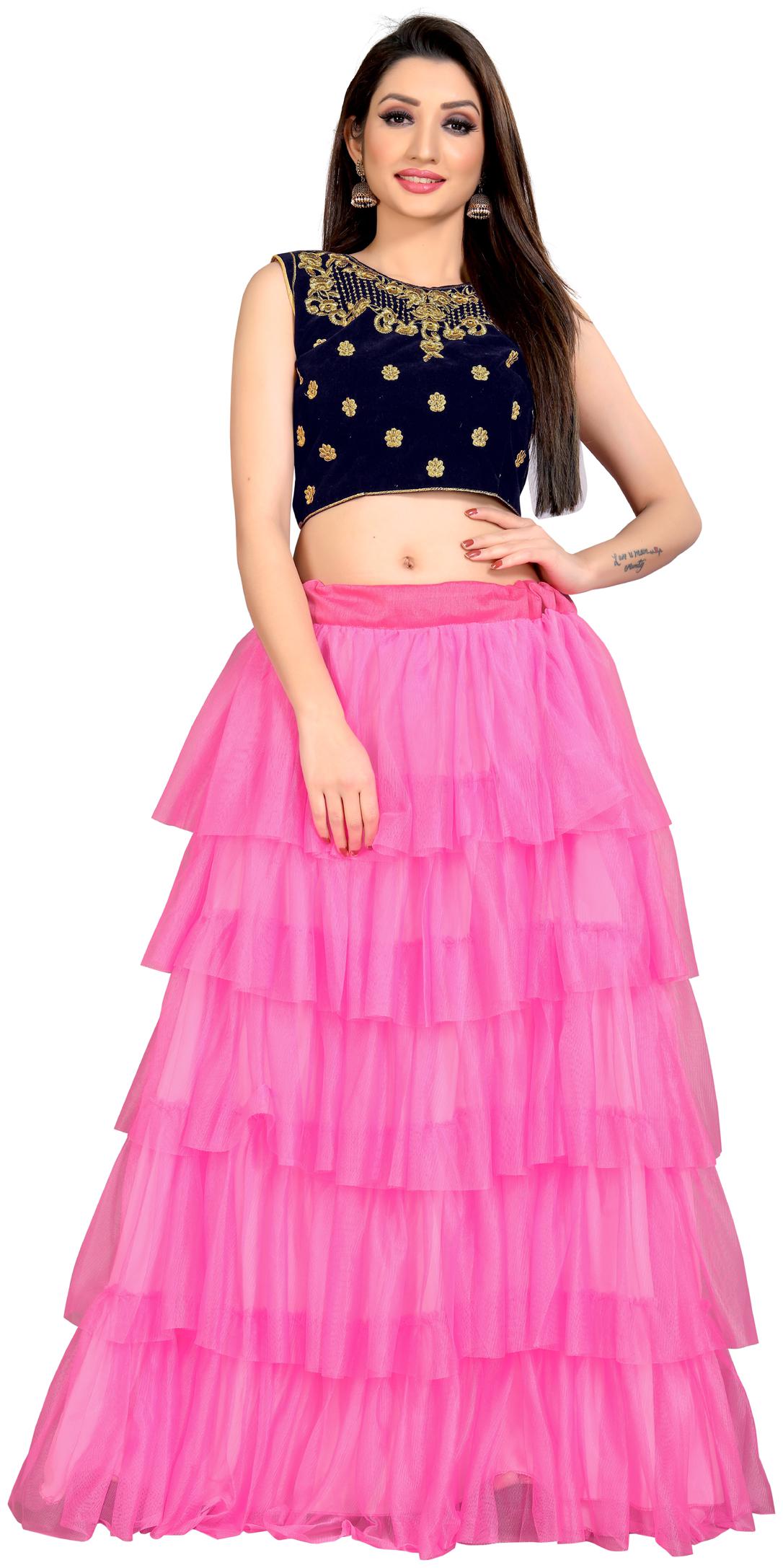 

LOROFY Net Solid Pink Color Lehenga Choli