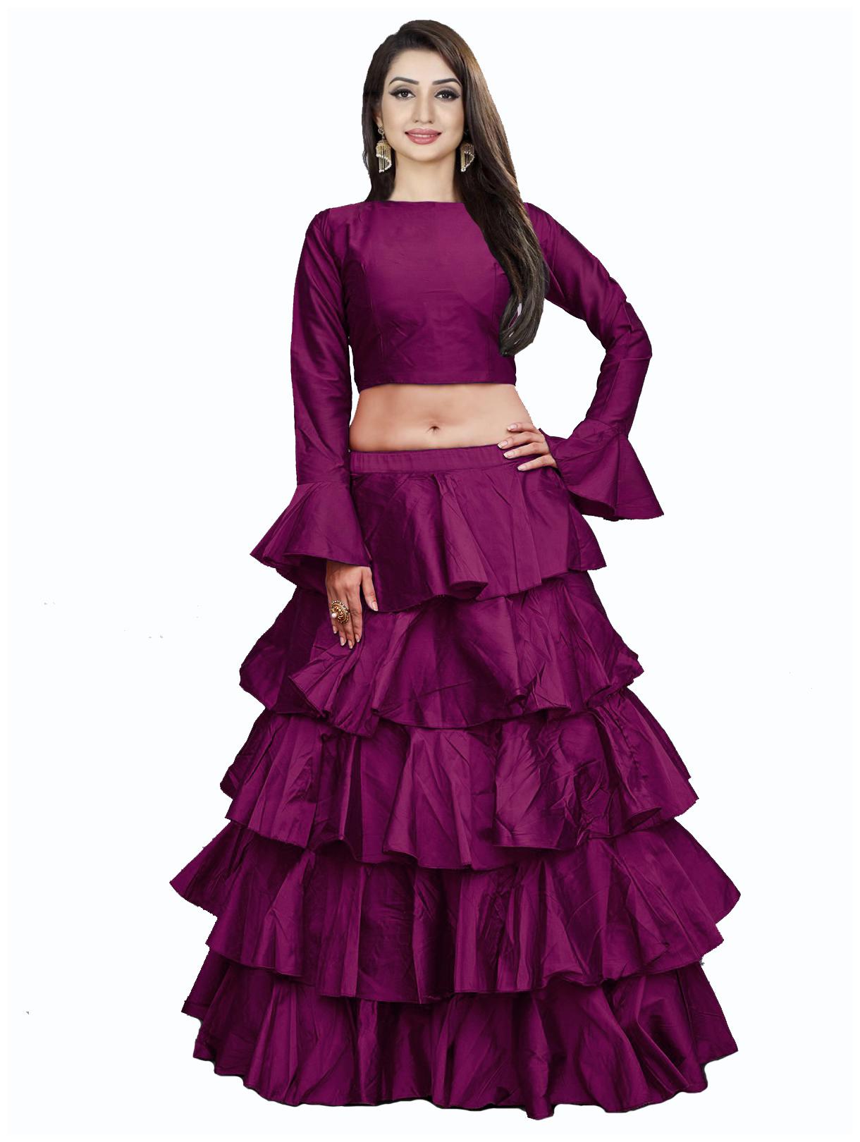 

LOROFY Women Satin Solid Lehenga Choli Purple