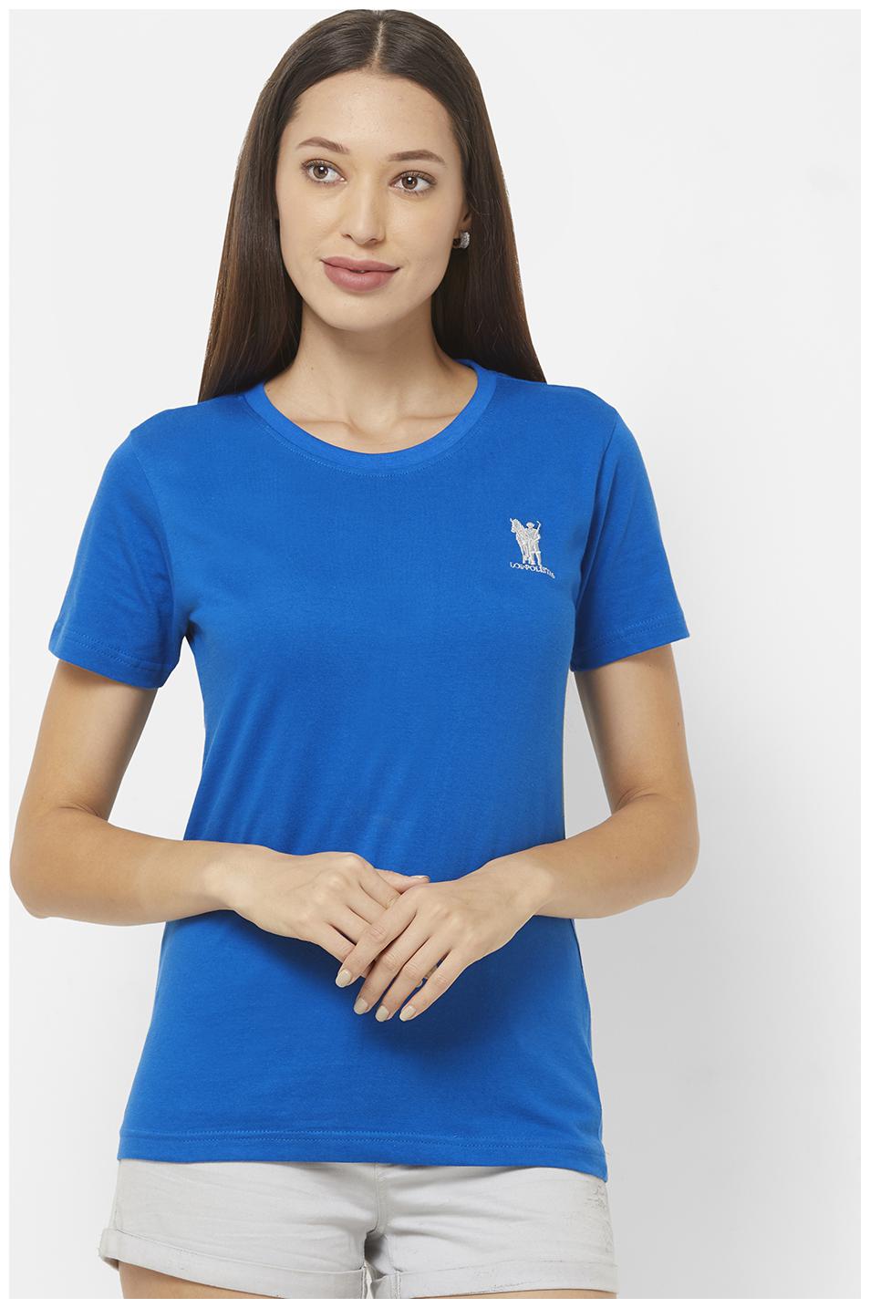 

LOS POLISTAS Women Blue Regular fit Round neck Cotton T shirt