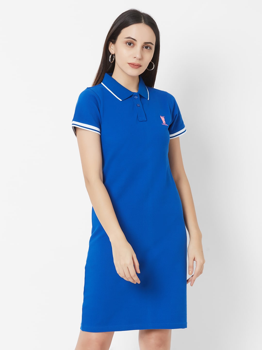 

LOS POLISTAS Cotton Solid Blue Dress For Women