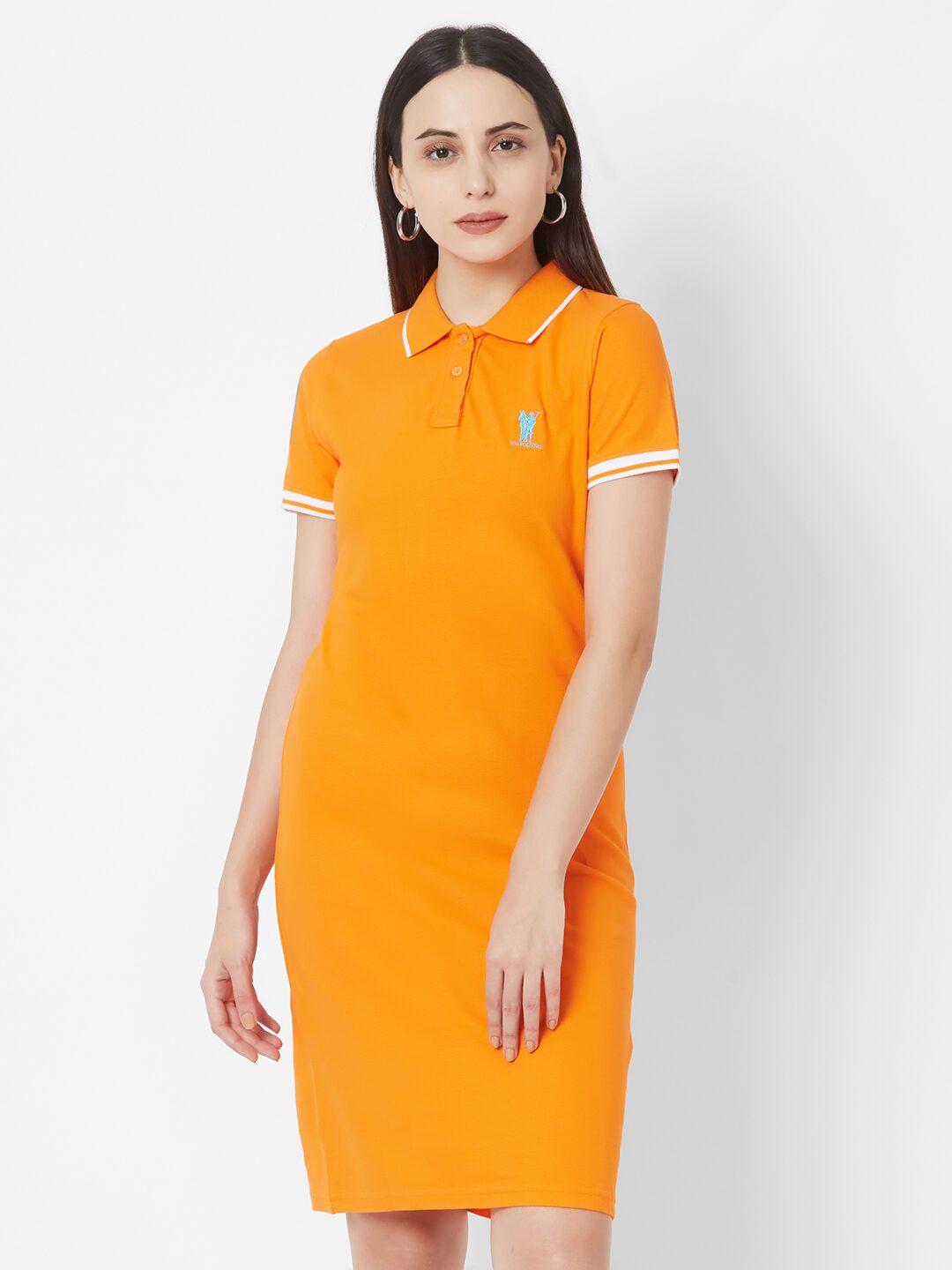 

LOS POLISTAS Cotton Solid Orange Dress For Women