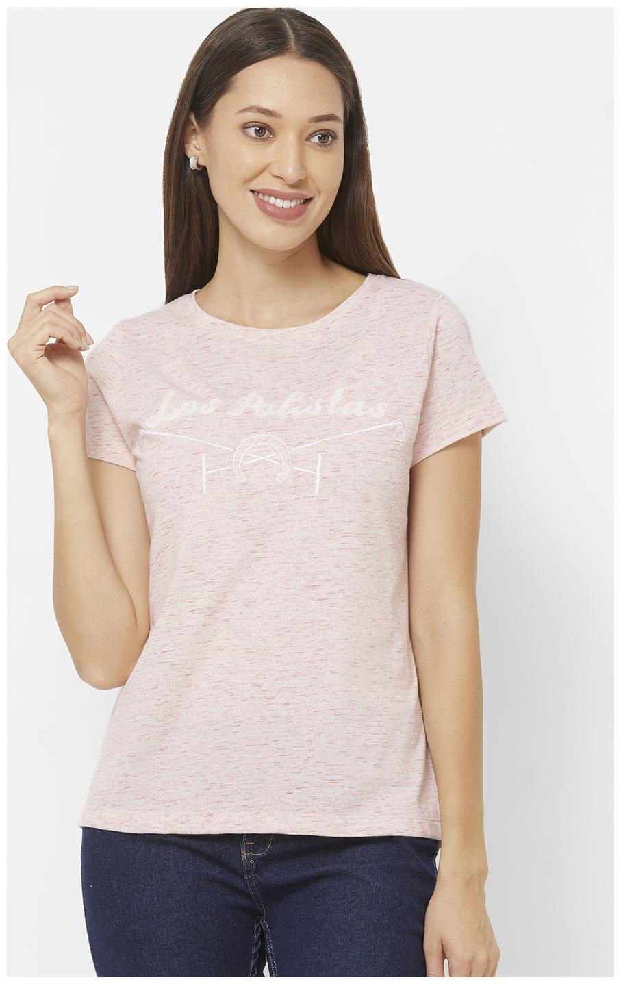 

LOS POLISTAS Women Pink Regular fit Round neck Cotton T shirt