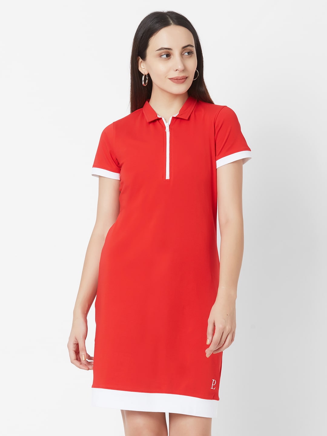

LOS POLISTAS Cotton Solid Red Dress For Women
