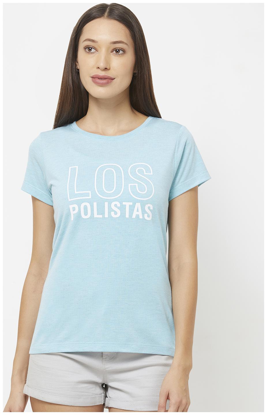 

LOS POLISTAS Women Blue Regular fit Round neck Cotton T shirt
