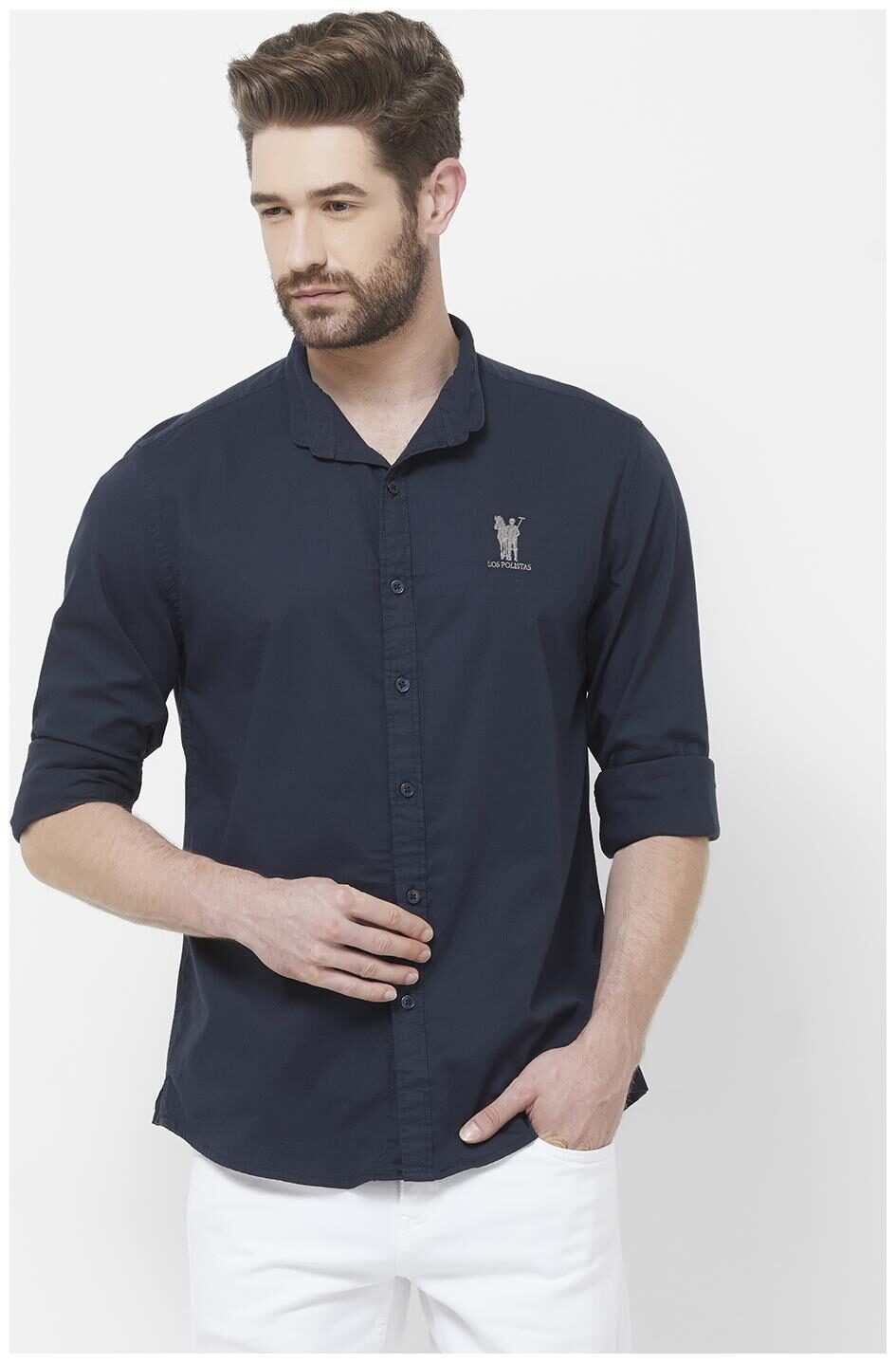 

LOS POLISTAS Men Blue Solid Regular Fit Casual Shirt