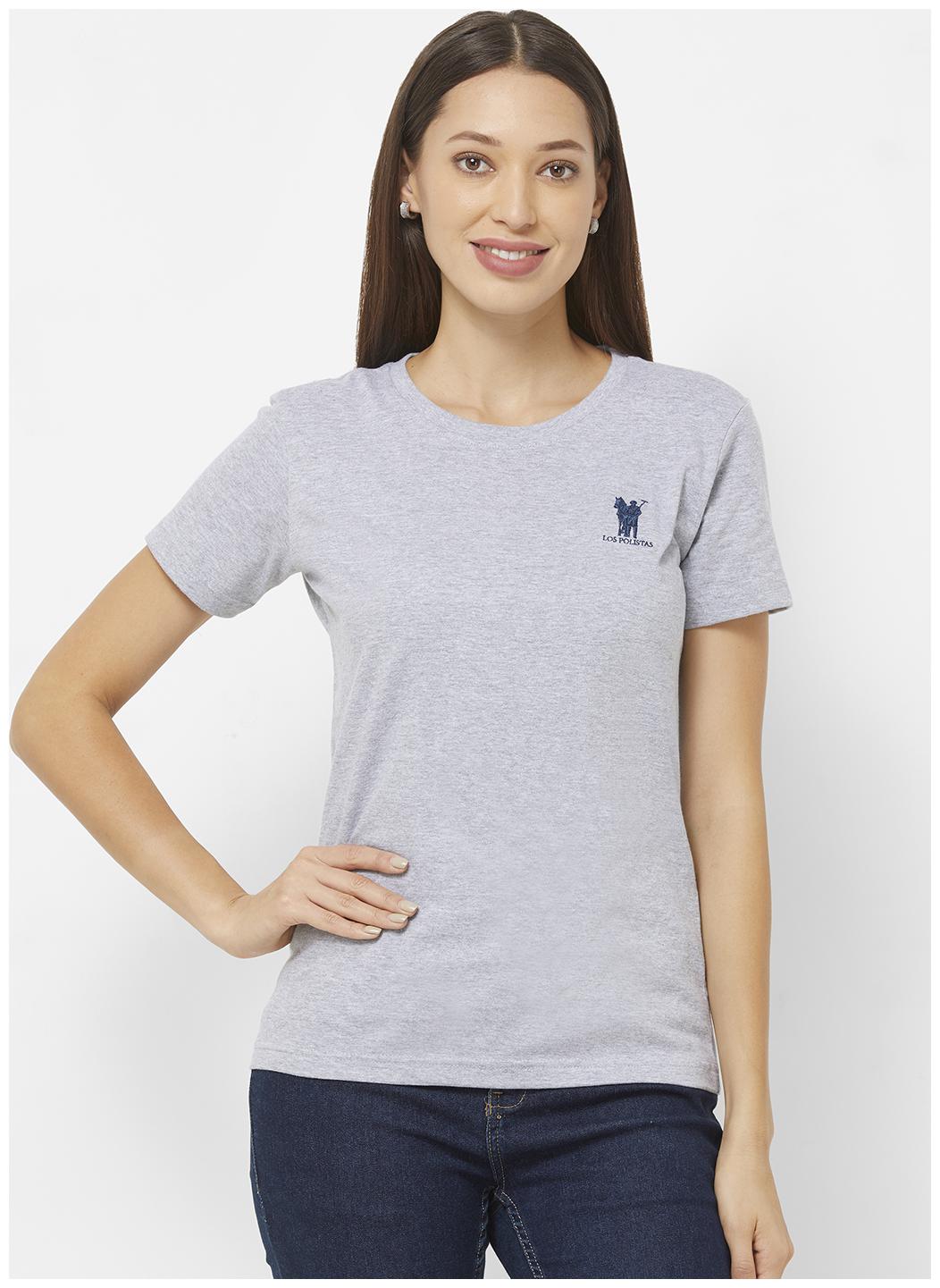 

LOS POLISTAS Women Grey Regular fit Round neck Cotton T shirt