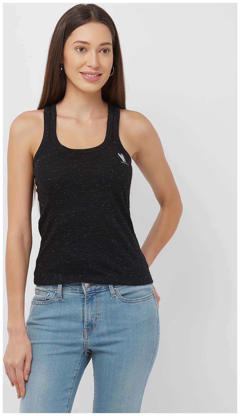 

LOS POLISTAS Women Black Regular fit Round neck Cotton T shirt