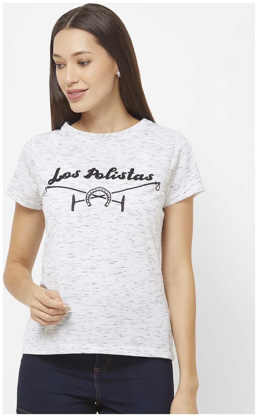 

LOS POLISTAS Women White Regular fit Round neck Cotton T shirt