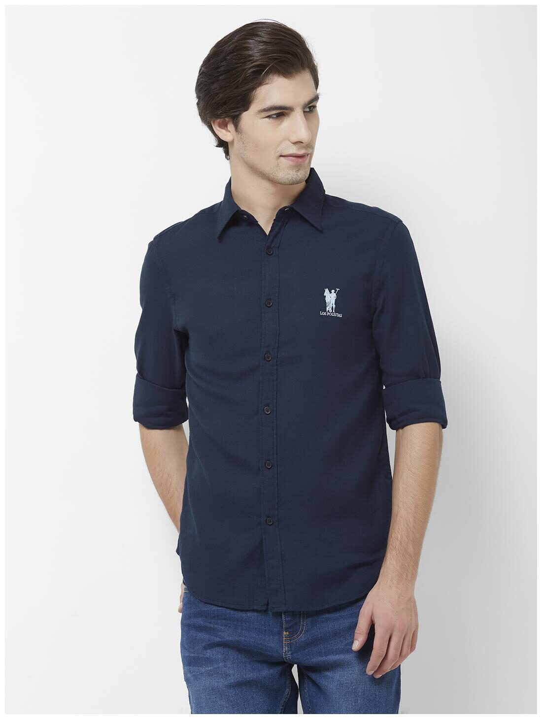 

LOS POLISTAS Men Blue Solid Regular Fit Casual Shirt