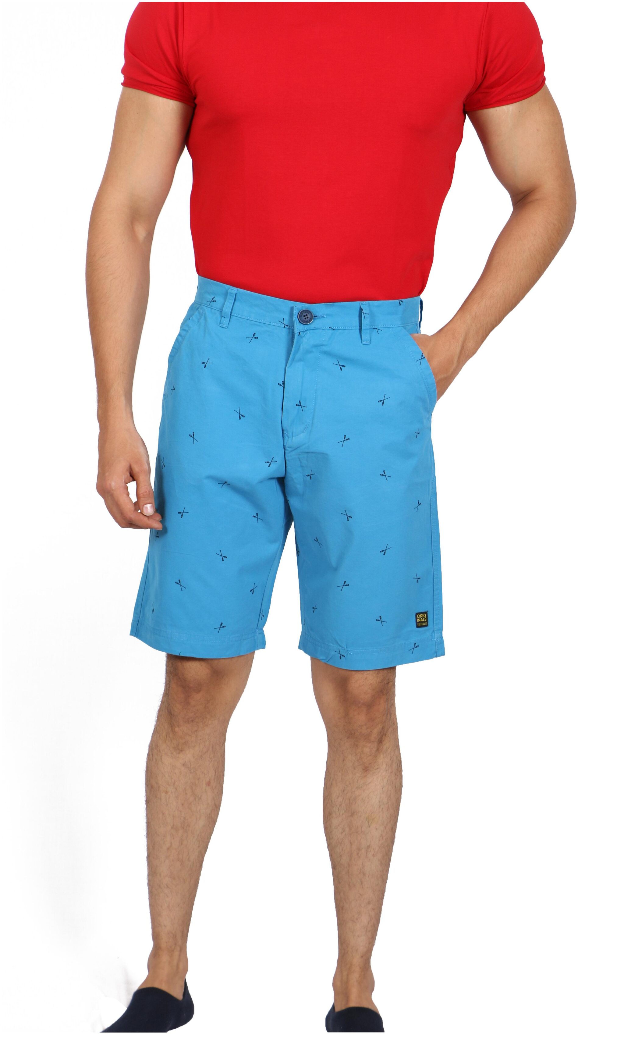 

Lost Caves Mens Printed Regular Cotton Casual Shorts Blue