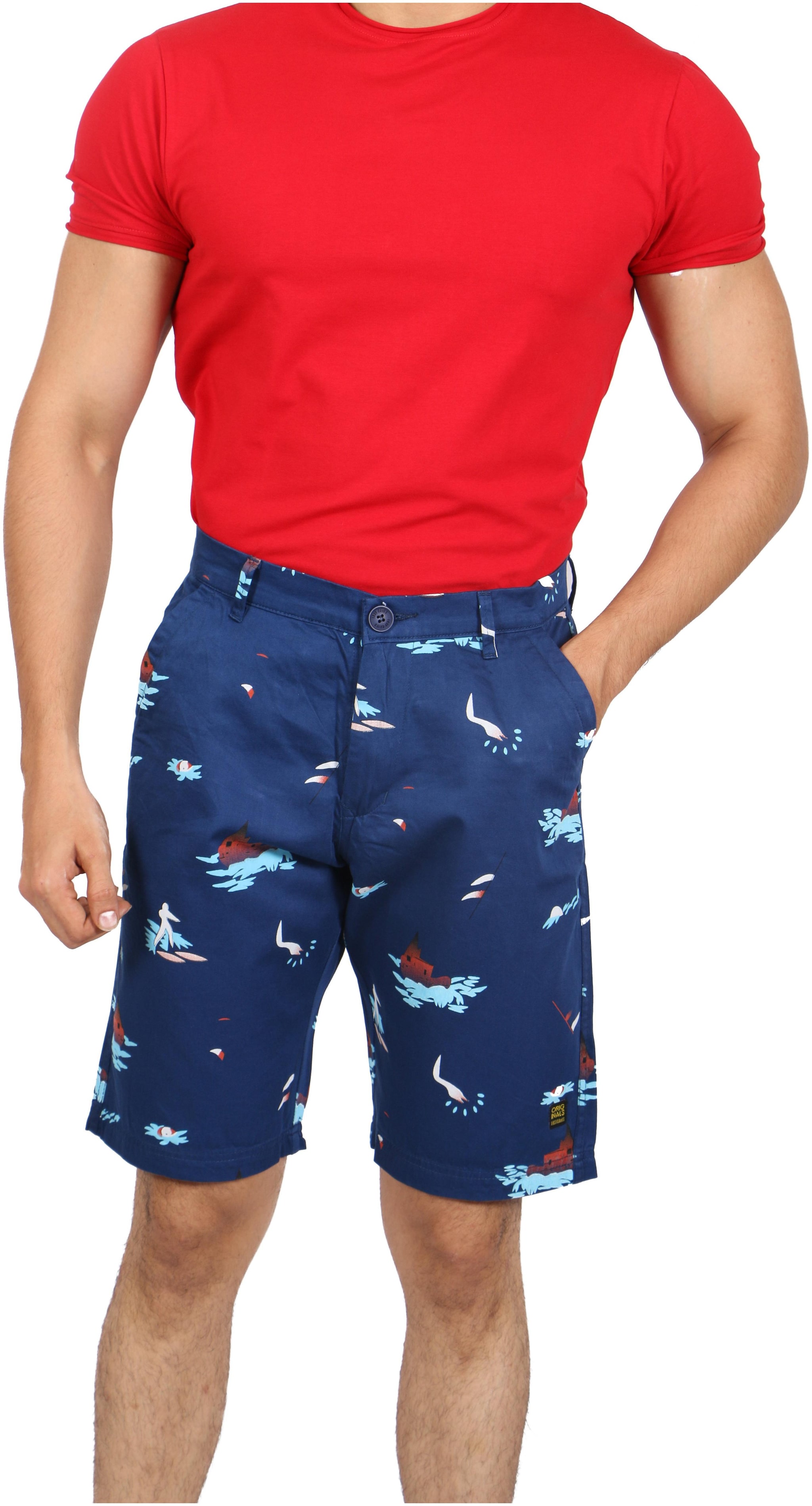 

Lost Caves Mens Printed Regular Cotton Casual Shorts Blue