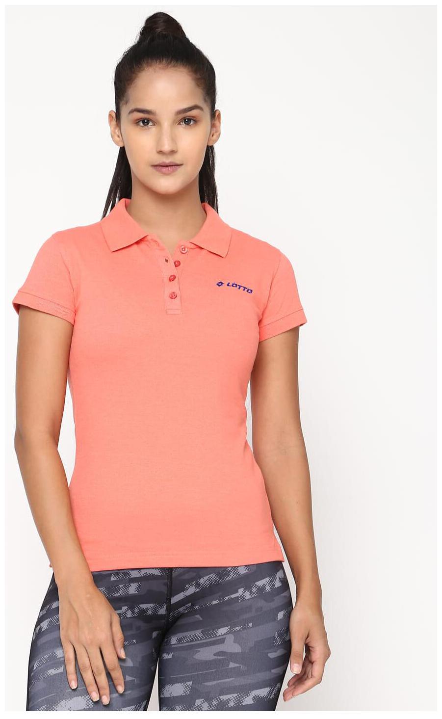 

Lotto Women Pink Regular fit Polo neck Cotton T shirt