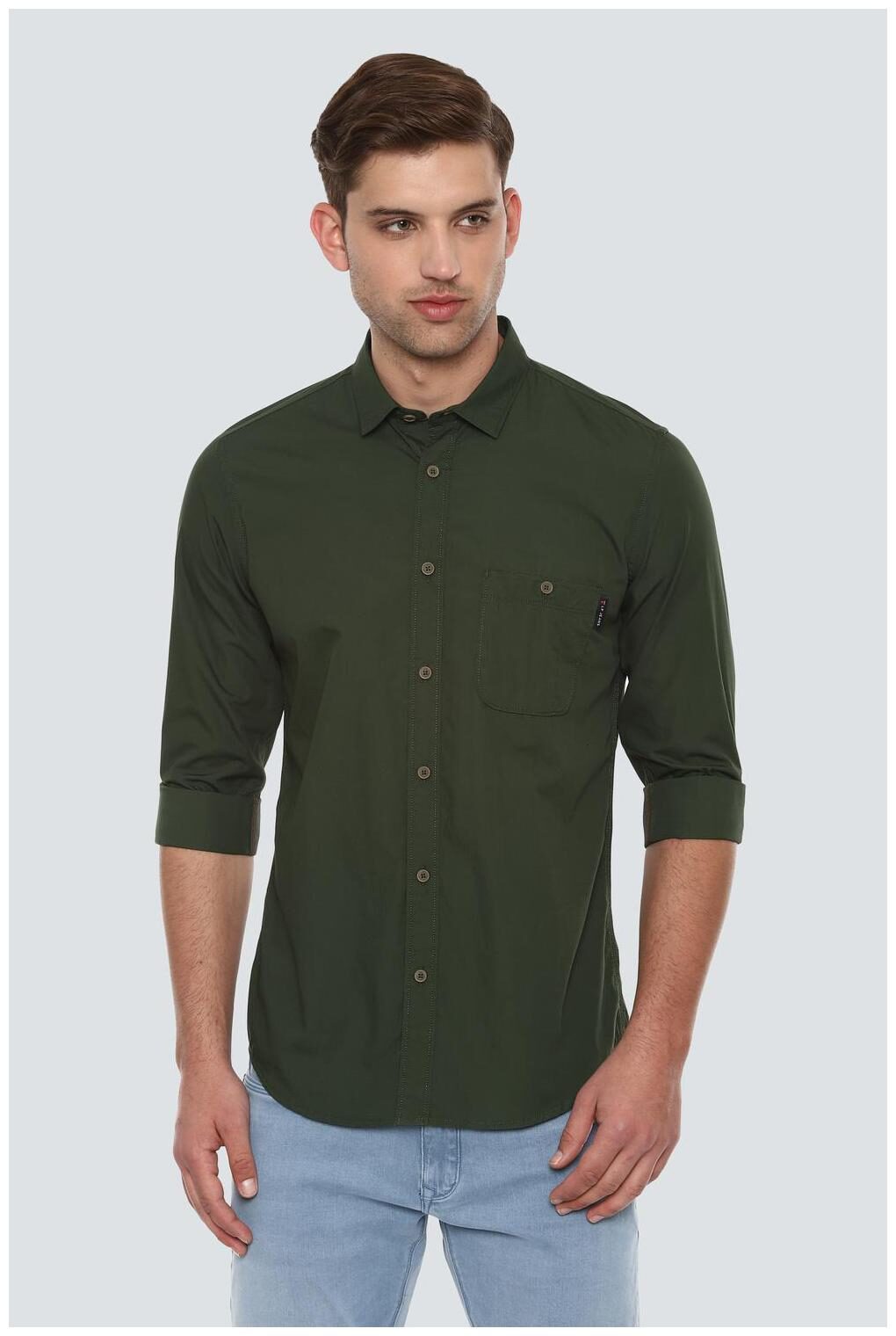 

Louis Philippe Men Green Solid Super Slim Fit Casual Shirt