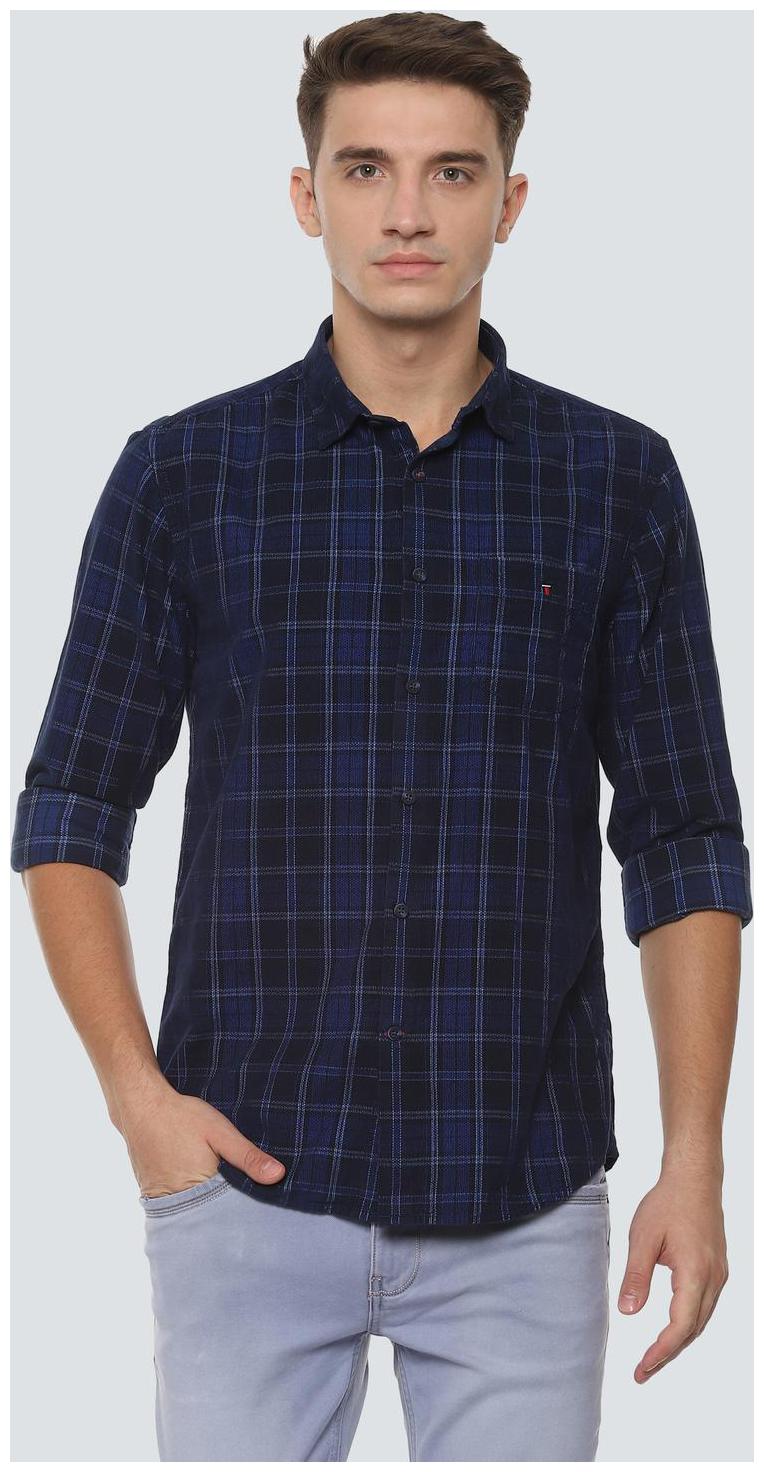

Louis Philippe Men Blue Checked Super Slim Fit Casual Shirt